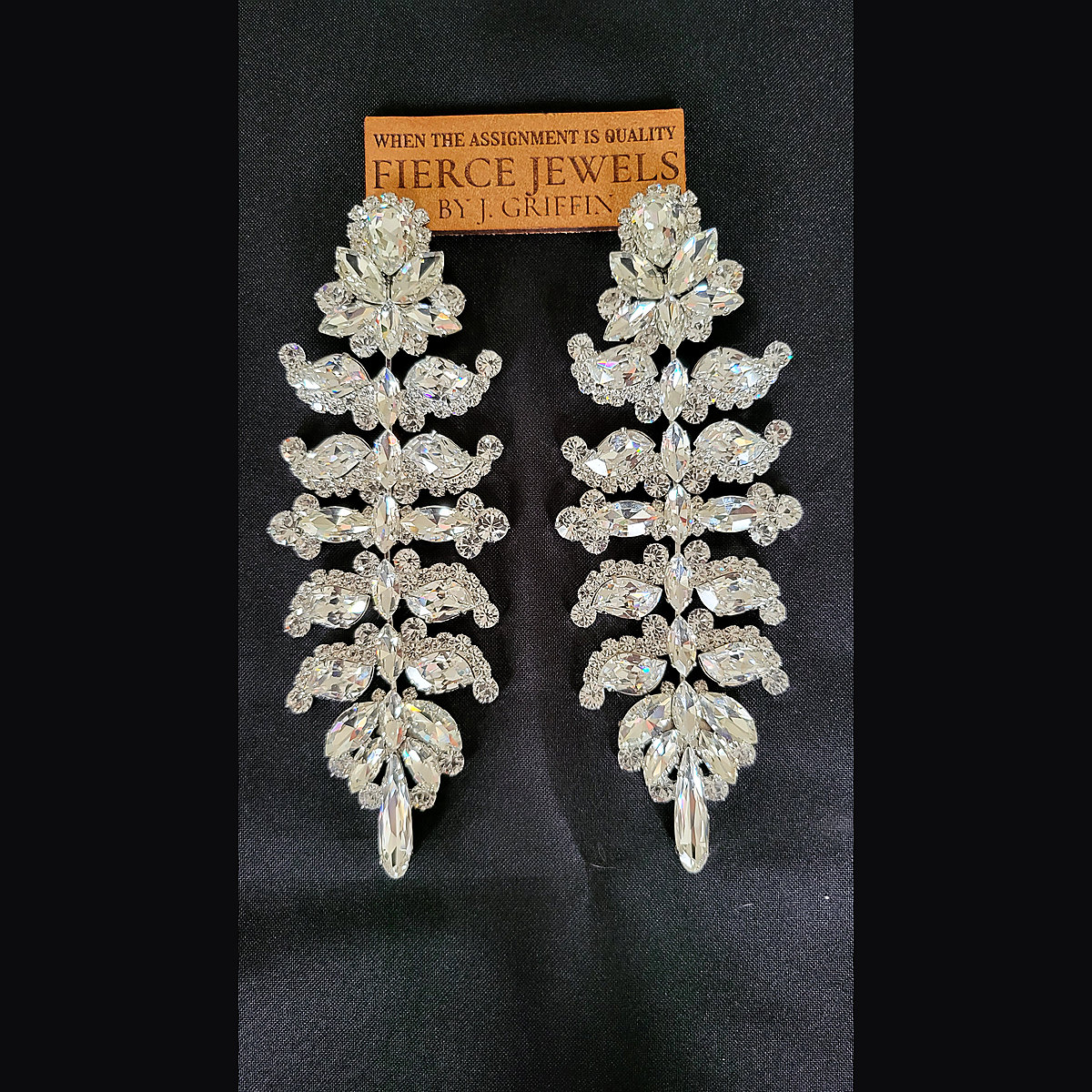 Auntie Mame's Diamonds vintage crystal statement earrings in silver rhodium