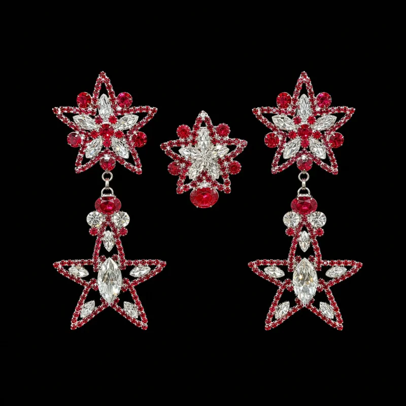 5 Star Review crystal jewelry on a black studio background