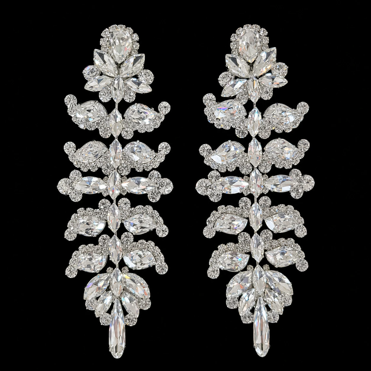 Auntie Mame’s Diamonds crystal earrings on a black studio background