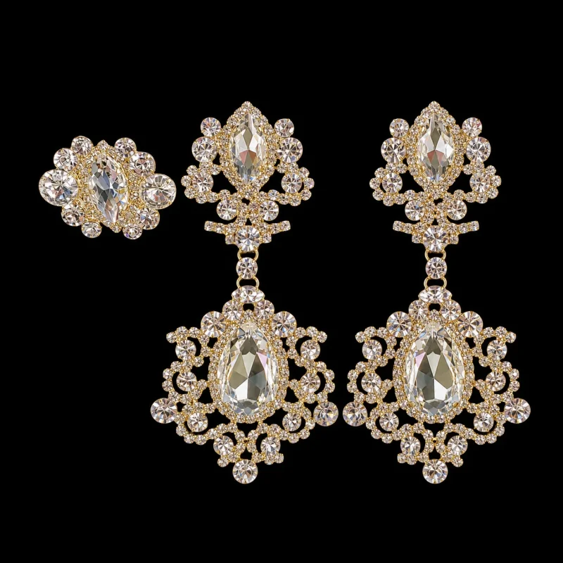Coco Vega’s Genius crystal jewelry on a black studio background