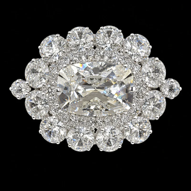 Grand Cushion Cut Ring on a black studio background
