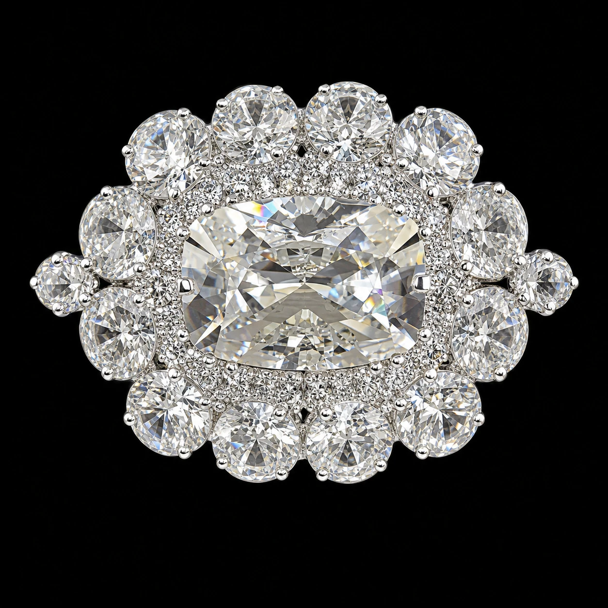 Grand Cushion Cut Ring on a black studio background