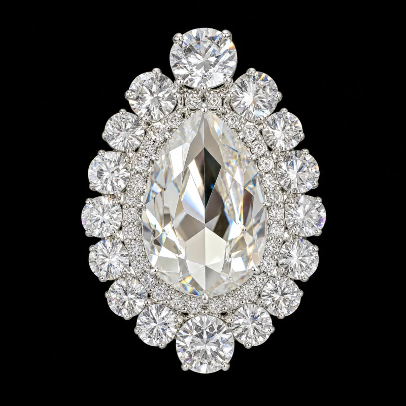Grand Pear Cut Ring on a black studio background